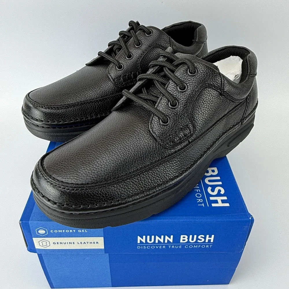 Nunn Bush Cameron Leather Comfort Gel Shoes Mens 11 W Black Tumble NIB
